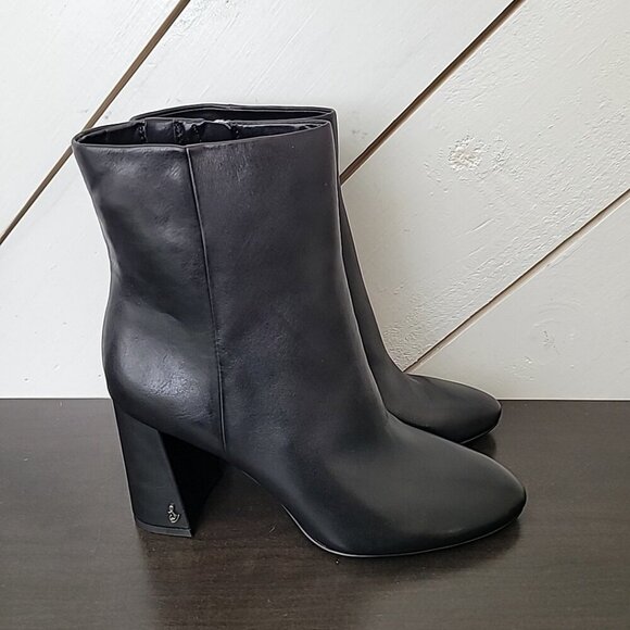 NEW Sam Edelman boots heels Women's 8.5 Daria Ankle Boot Black Leather - Picture 1 of 9